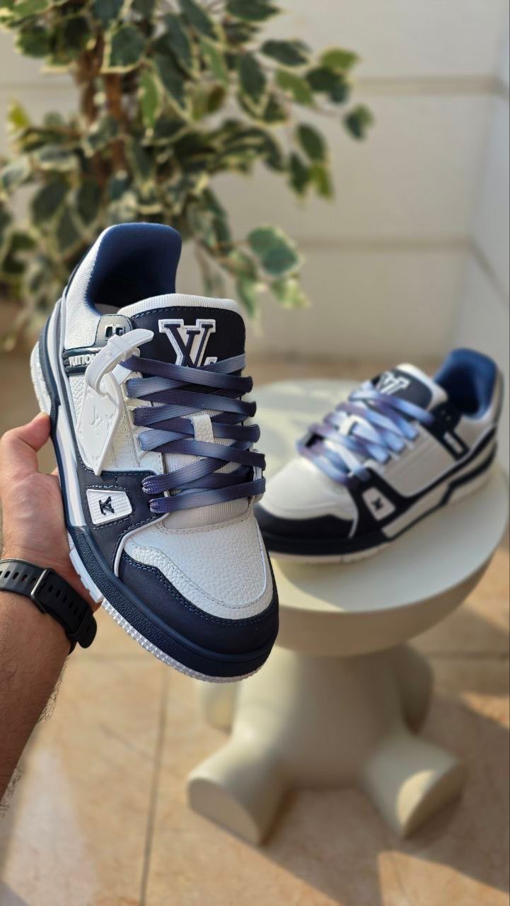 Louis Vuitton White and Navy Sneakers
