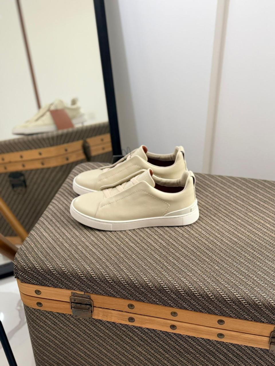 Zegna TerraFlex Smooth Leather Slip-On Sneakers – Cream Edition