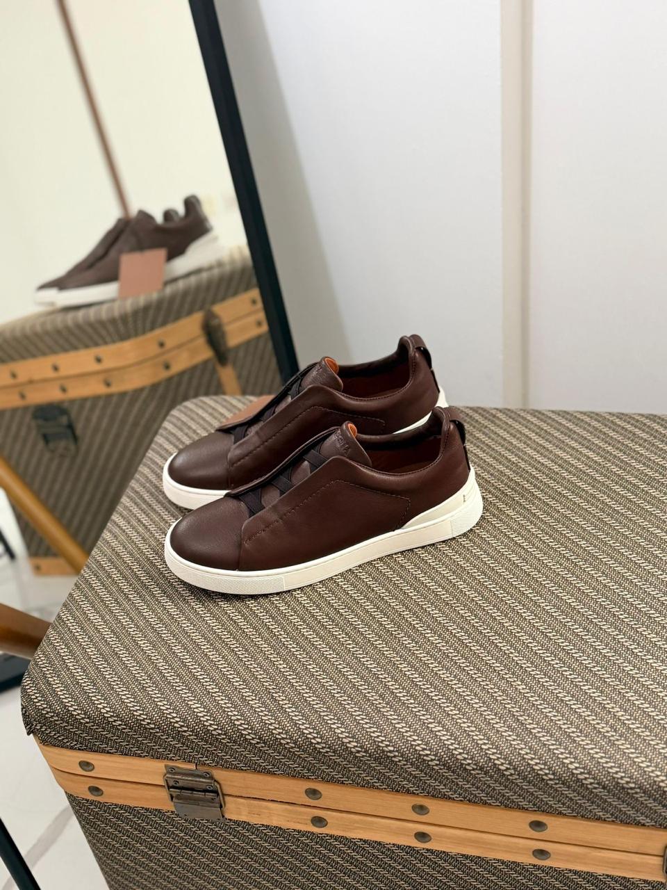 Zegna TerraFlex Smooth Leather Slip-On Sneakers – Espresso Brown Edition