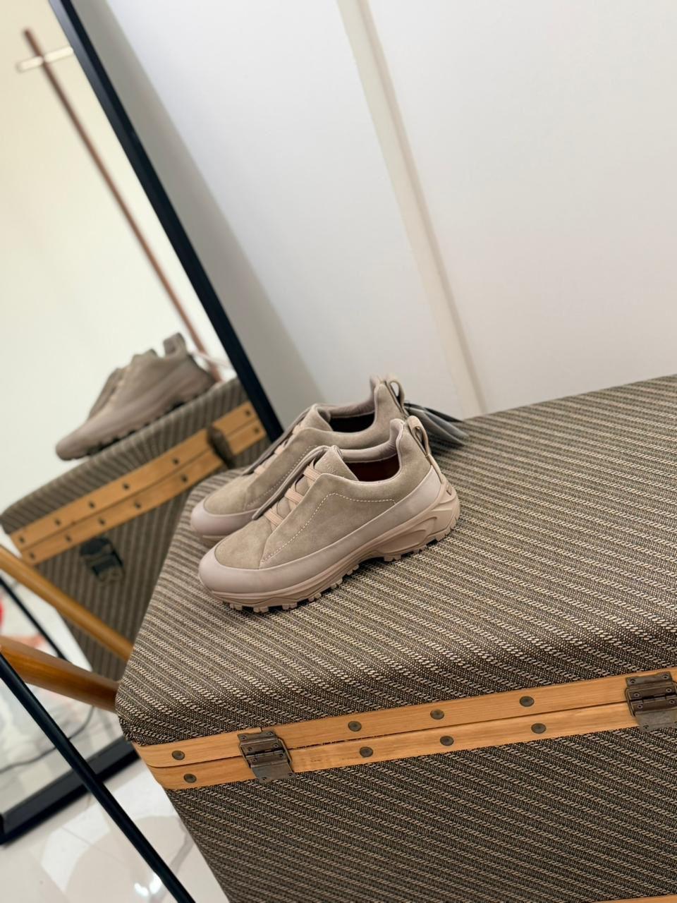 Zegna TrailFlex Suede Slip-On Sneakers – Sandstone Edition
