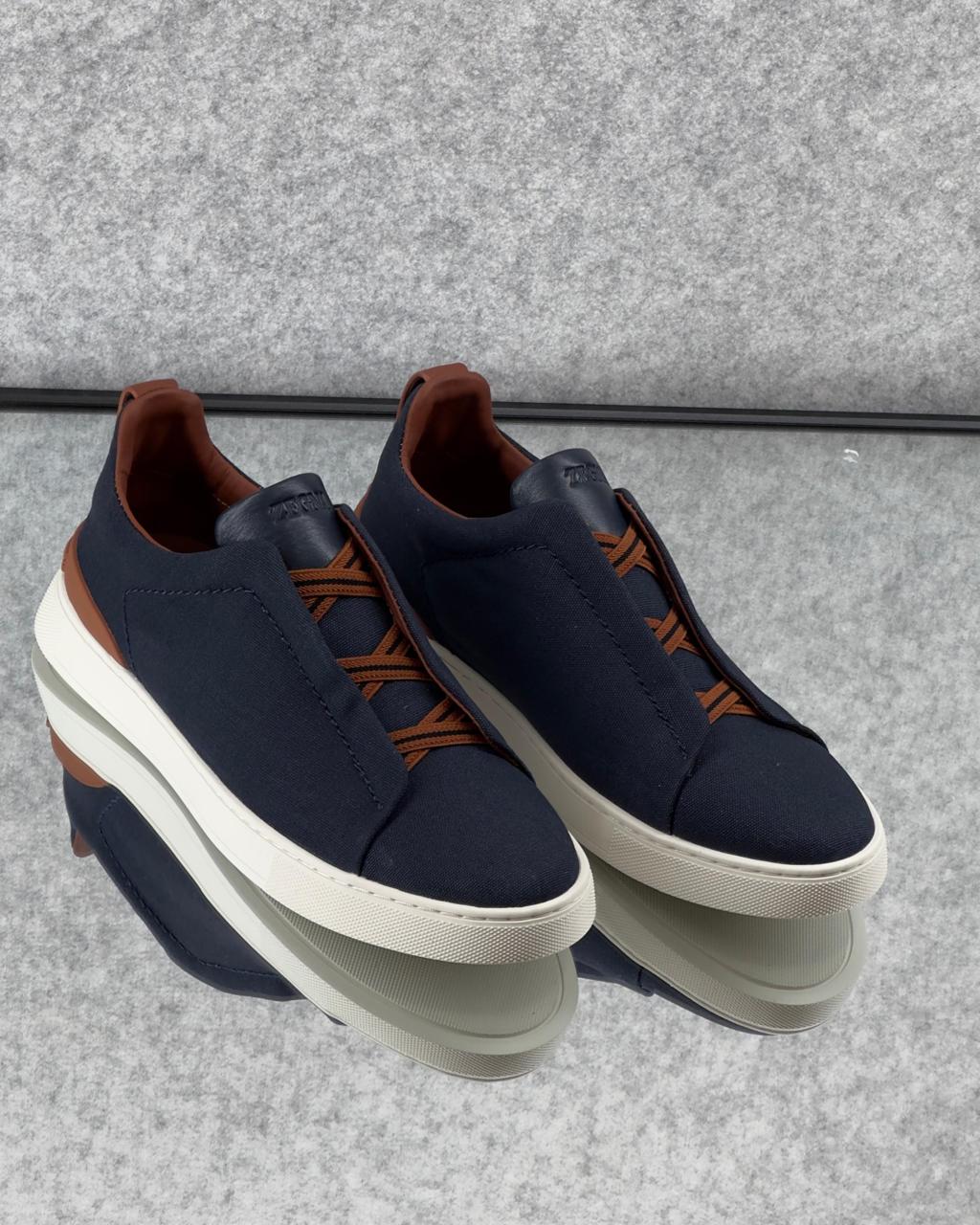 Zegna Navy Slip-On Sneakers