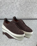 Zegna Brown Suede Slip-On Sneakers