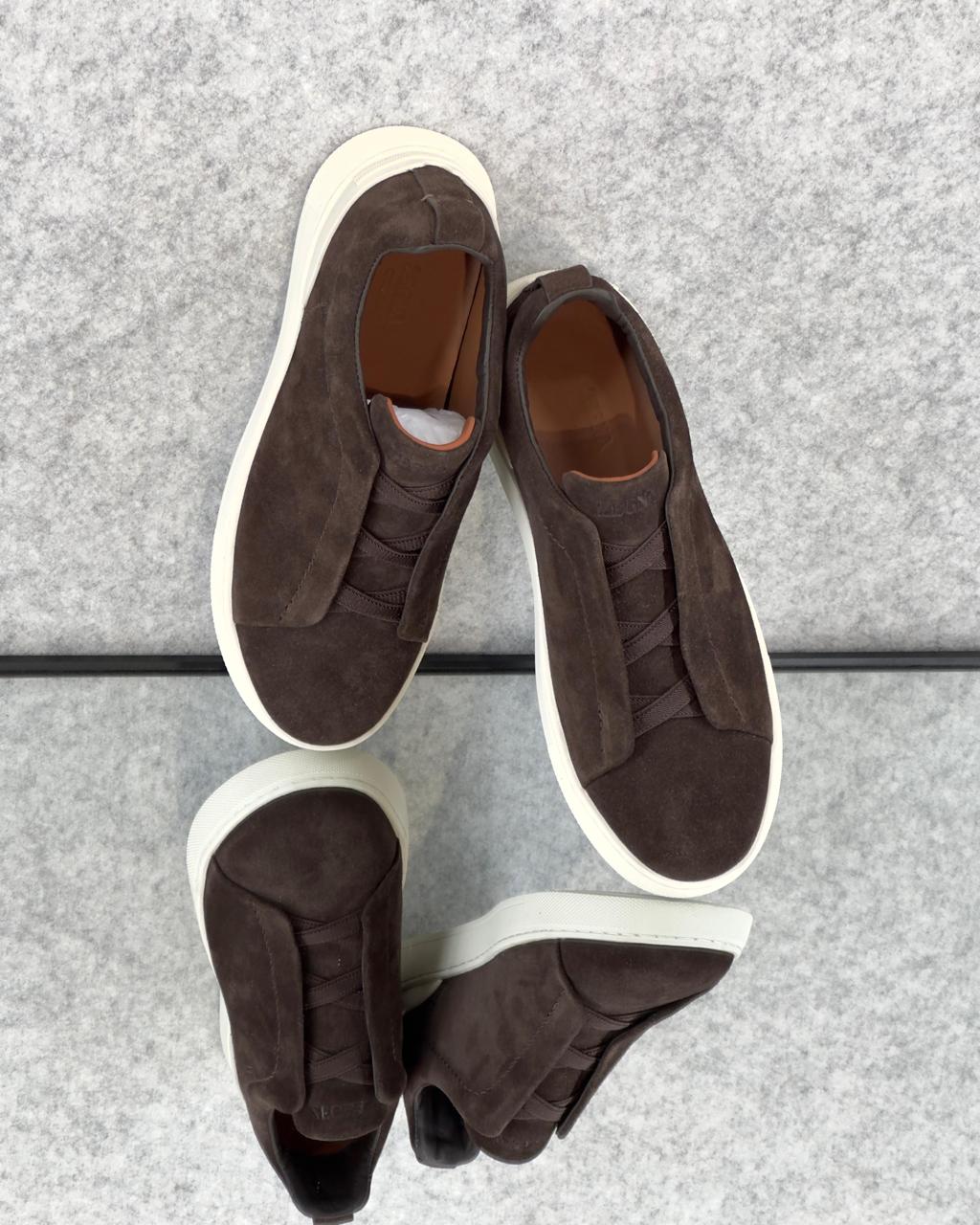 Zegna Brown Suede Slip-On Sneakers