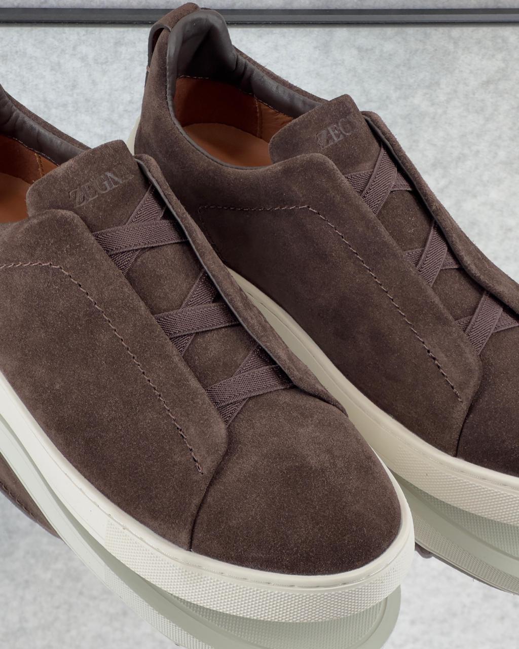 Zegna Brown Suede Slip-On Sneakers