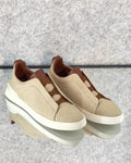 Zegna Beige Canvas & Leather Slip-On Sneakers