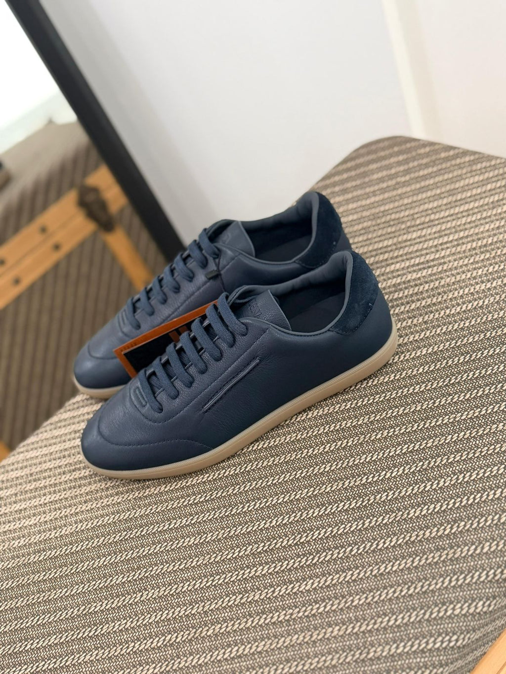 Zegna Triple Stitch Sneaker (Navy Leather / Gum Sole)