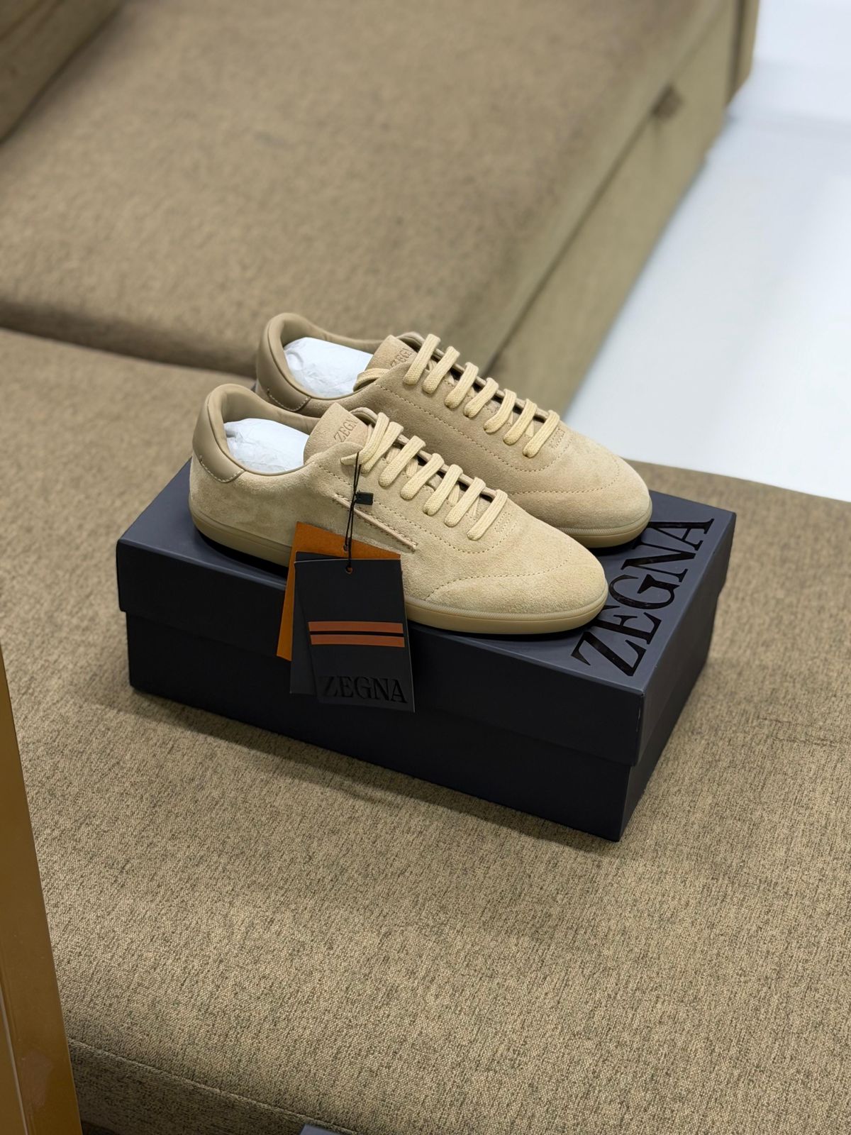 ZEGNA Valencia Suede Sneakers (Tan / Sand / Beige)
