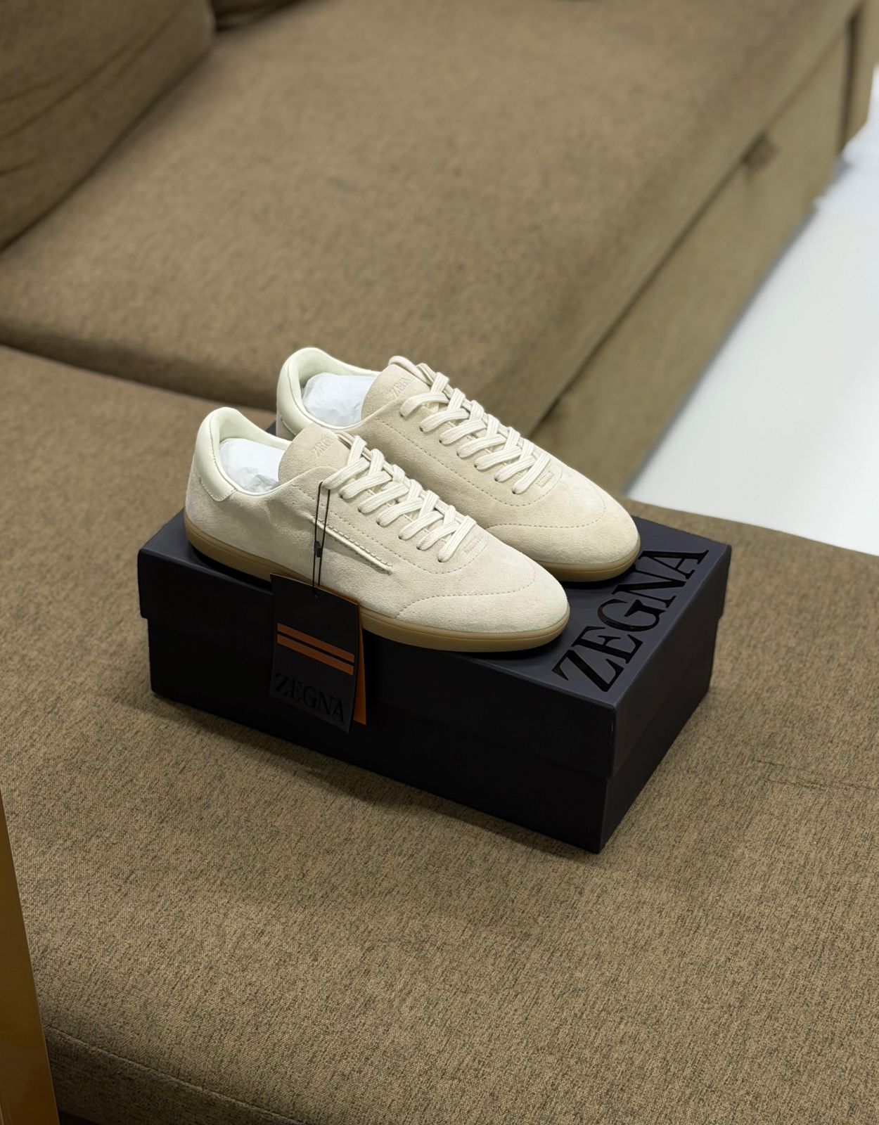 ZEGNA Valencia Suede Sneakers (Off-White / Beige / Gum Sole)